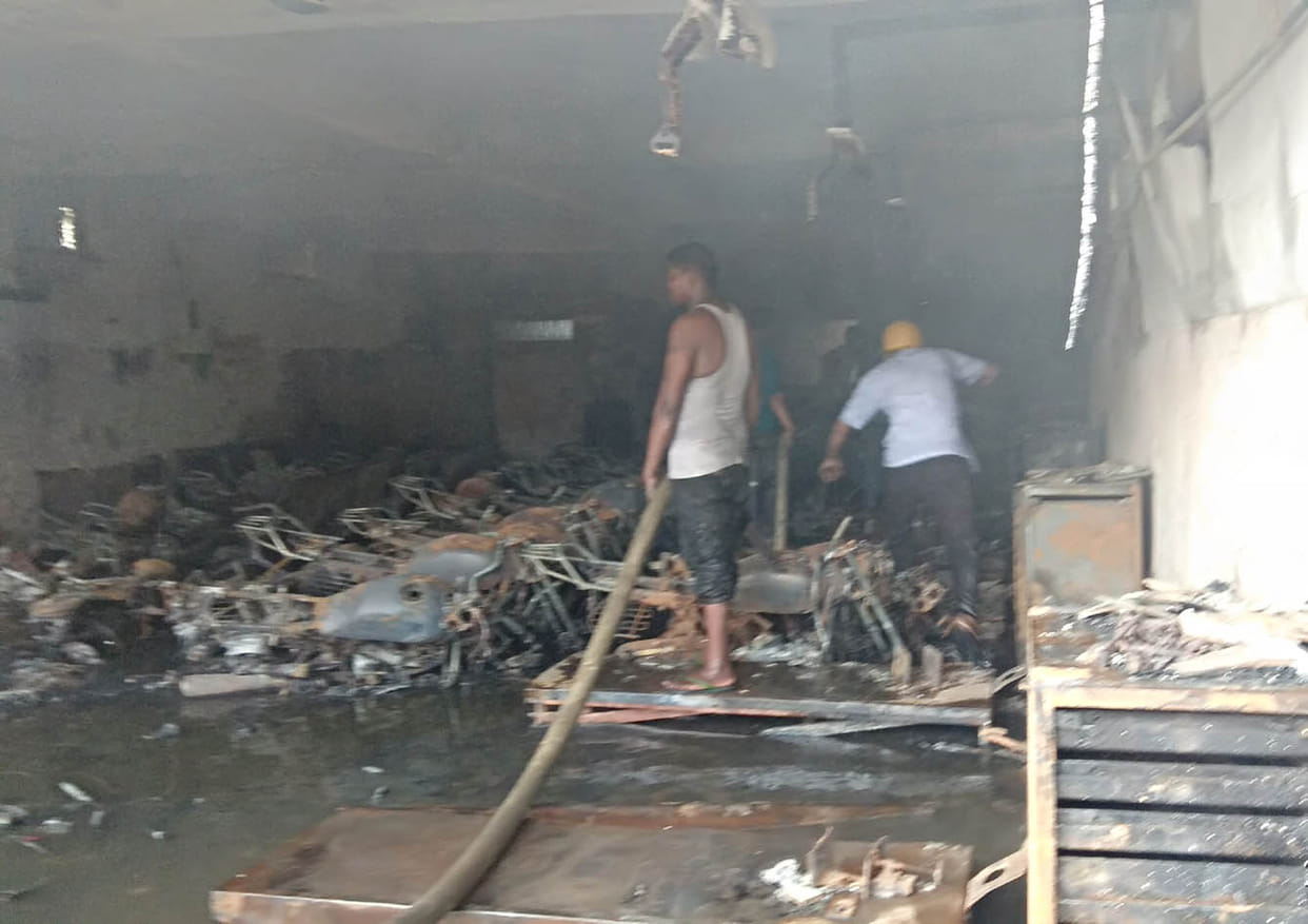fire in bike showroom