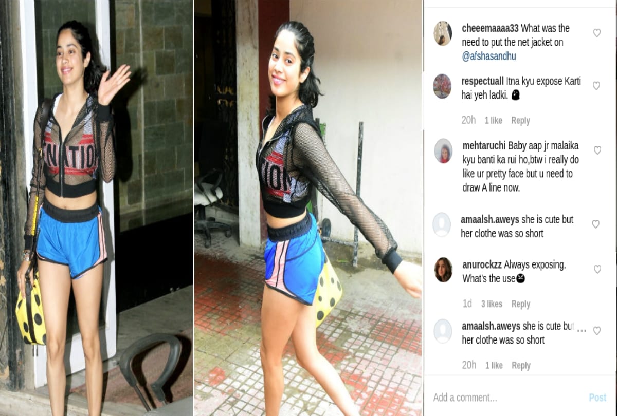 Janhvi Kapoor looks super hot in crop top with a transparent black pullover