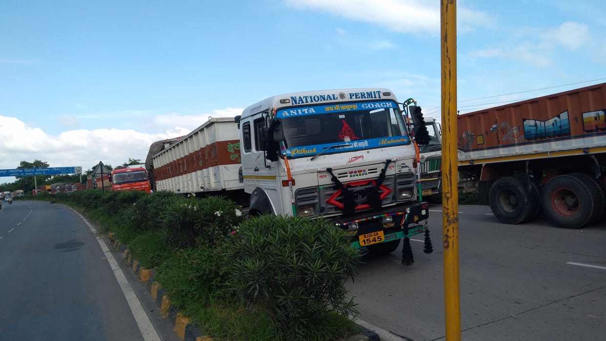 Second day highway block, traffic in road
