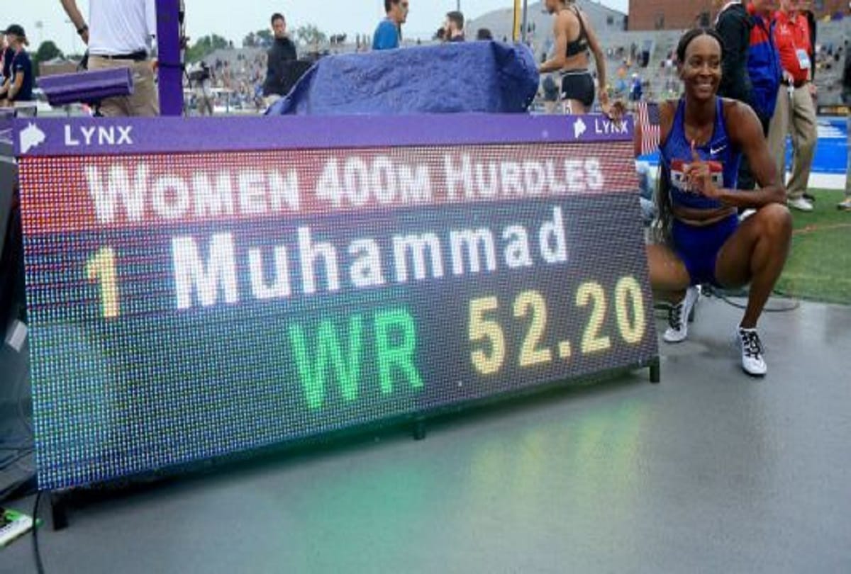 alilah Muhammad breaks world record in 400 hurdles at US Track and Field Championships