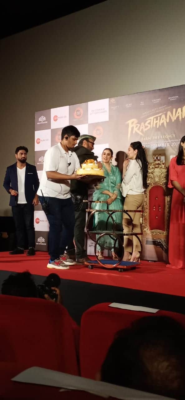 sanjay dutt cuts his birthday cake at Prasthanam teaser launch event
