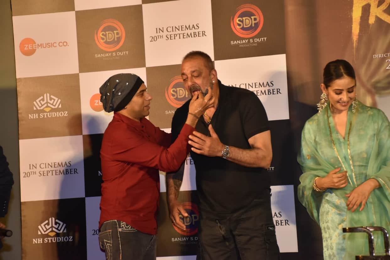 sanjay dutt cuts his birthday cake at Prasthanam teaser launch event