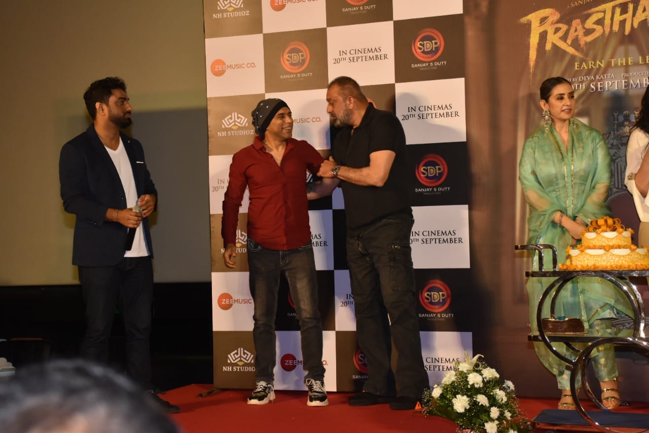 sanjay dutt cuts his birthday cake at Prasthanam teaser launch event