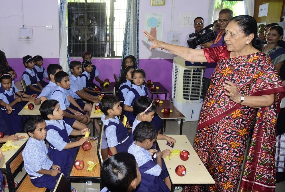 Anandi Ben Patel visits a balgrah in Lucknow.