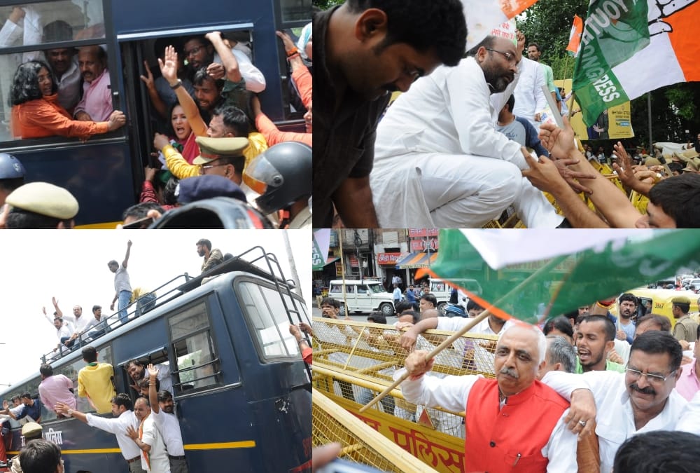 Congress activists protest in Lucknow in Unnao Rape case.