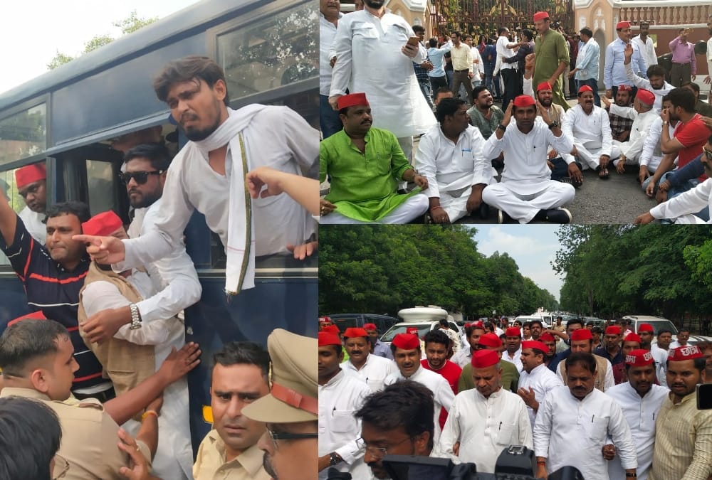 SP protest on taking azam khan son in custody.