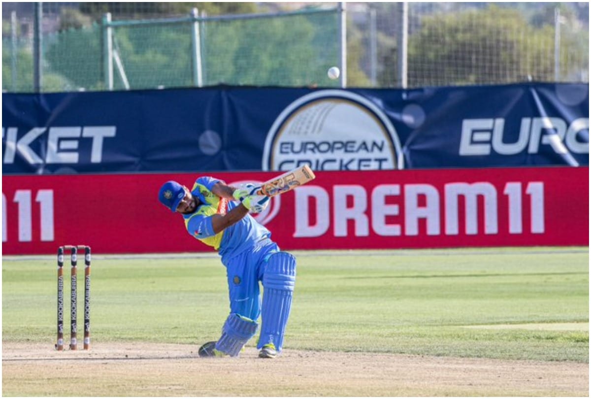 ECL 2019 Ahmad Nabi smash century in 28 balls against cluj cricket club for dreux cricket club