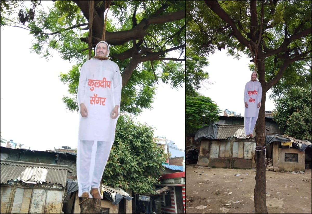 Unnao Rape Case accused cut out hang by samajwadi party in varanasi