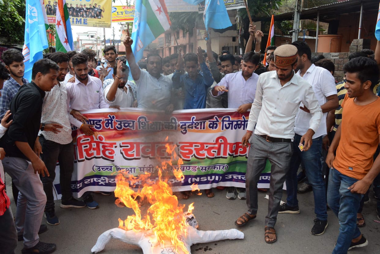 NSUI's foot march, strike, effigy burnt