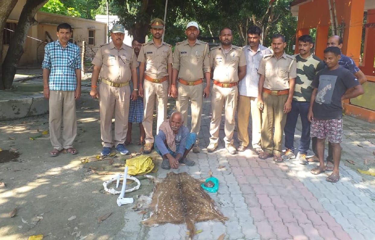 Caught hunter with chital skin
