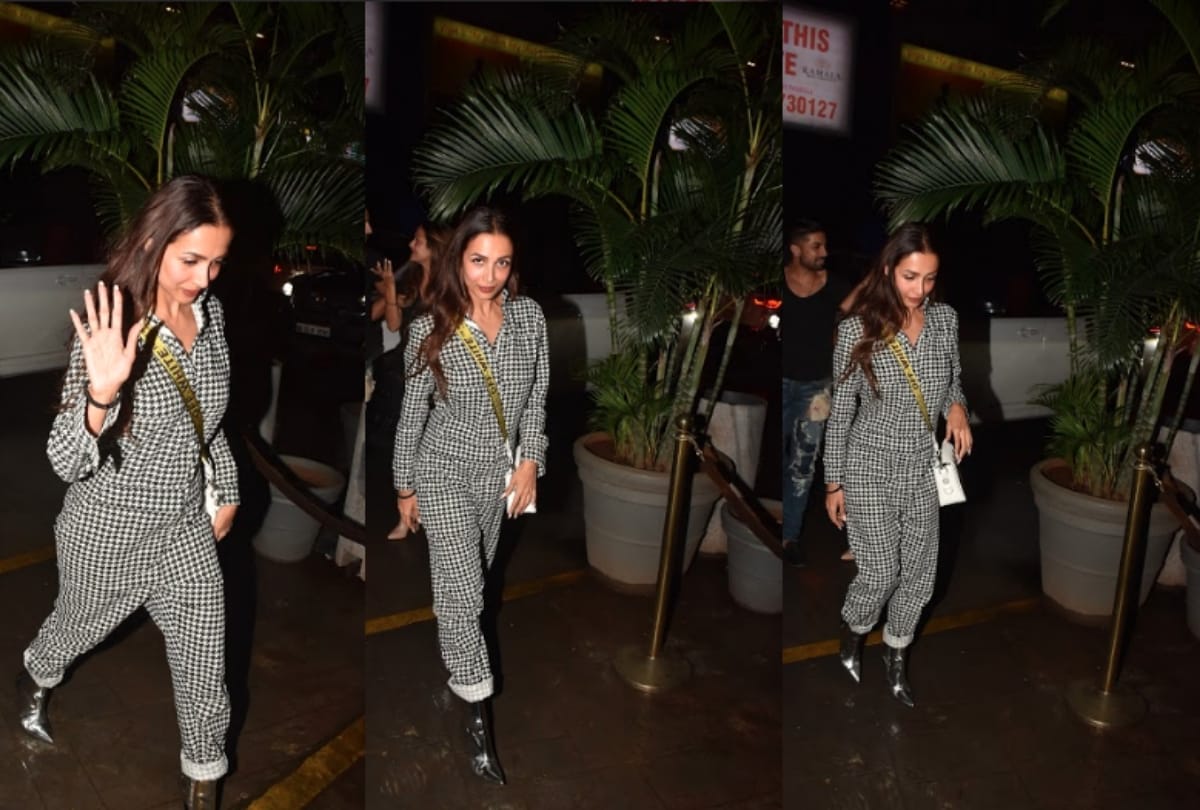 Malaika Arora in check jumpsuit and metallic boots