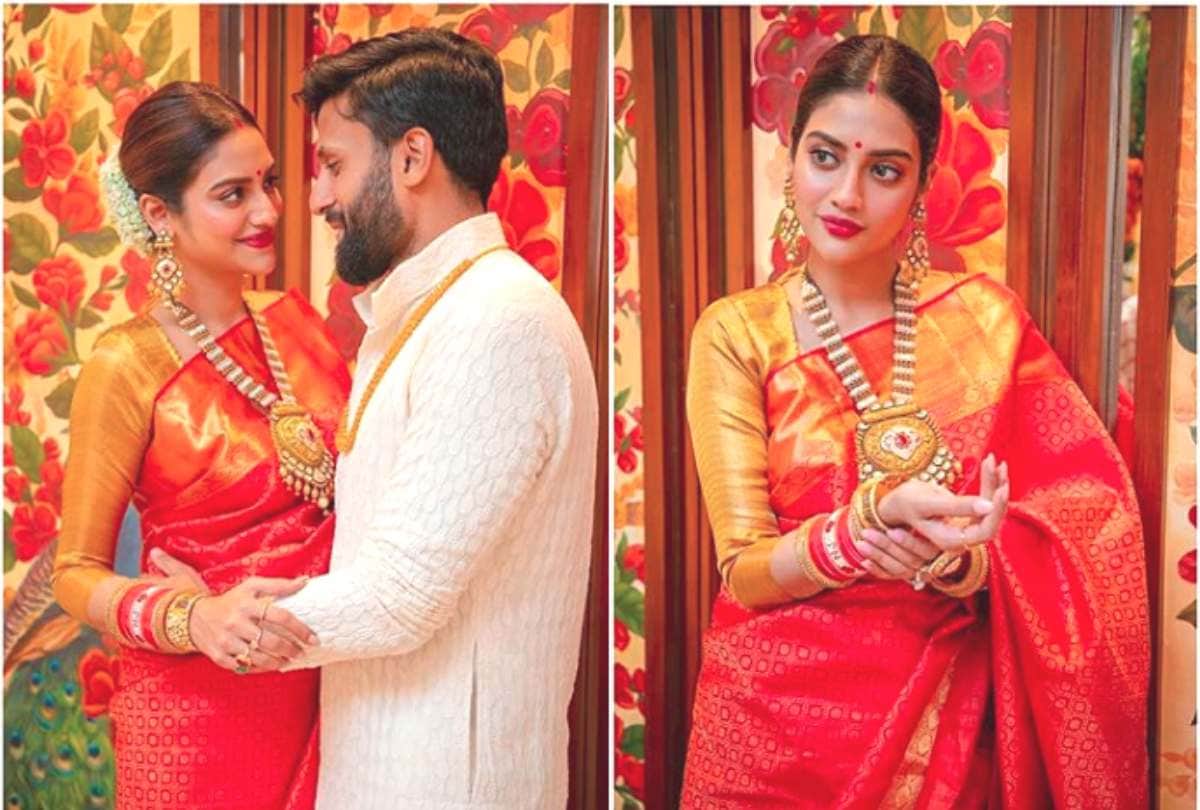 nusrat jahan hariyali teej celebration she share photos with husband nikhil jain