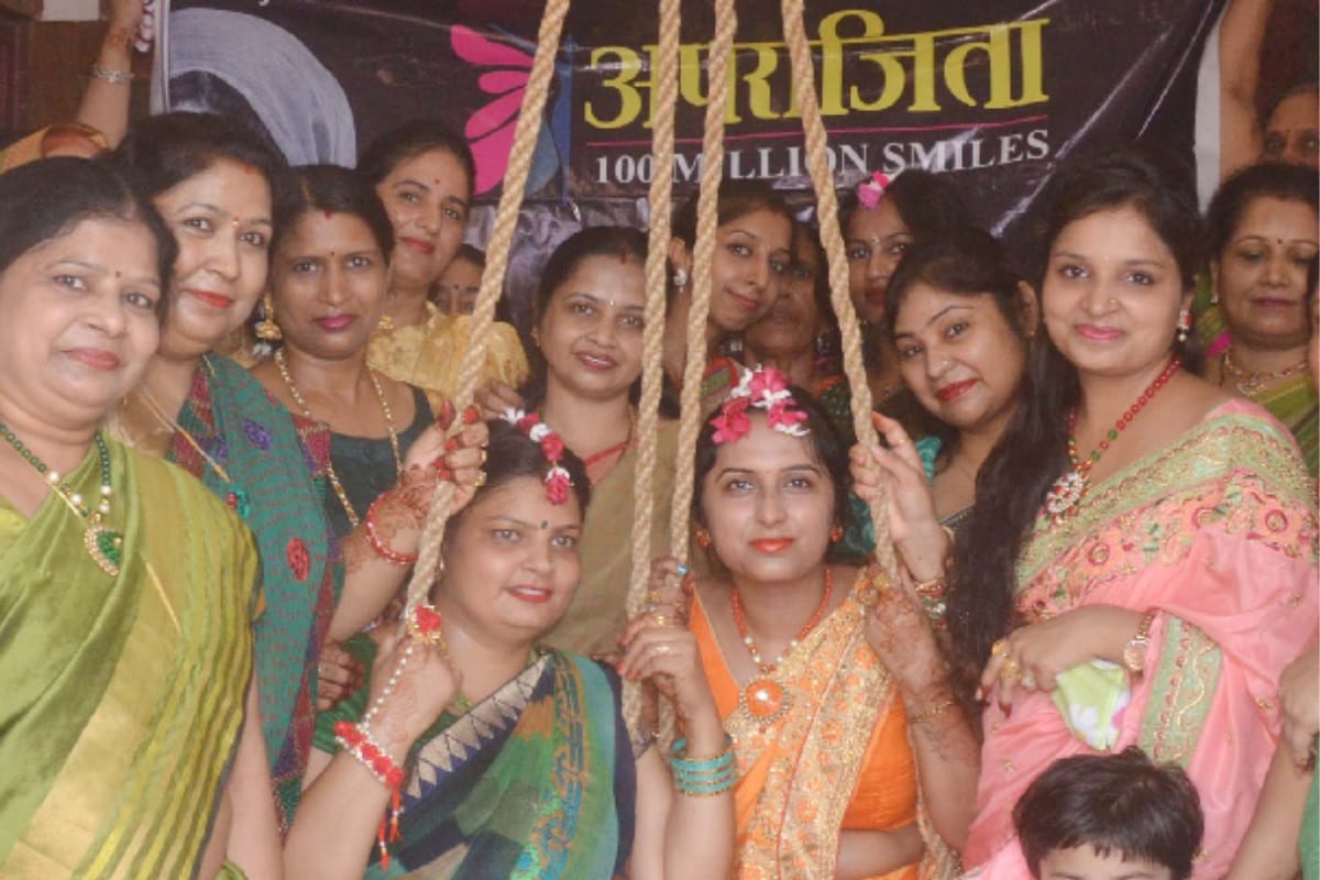 Aparajita: Mehndi art created by women on hariyali Teej in Baghpat