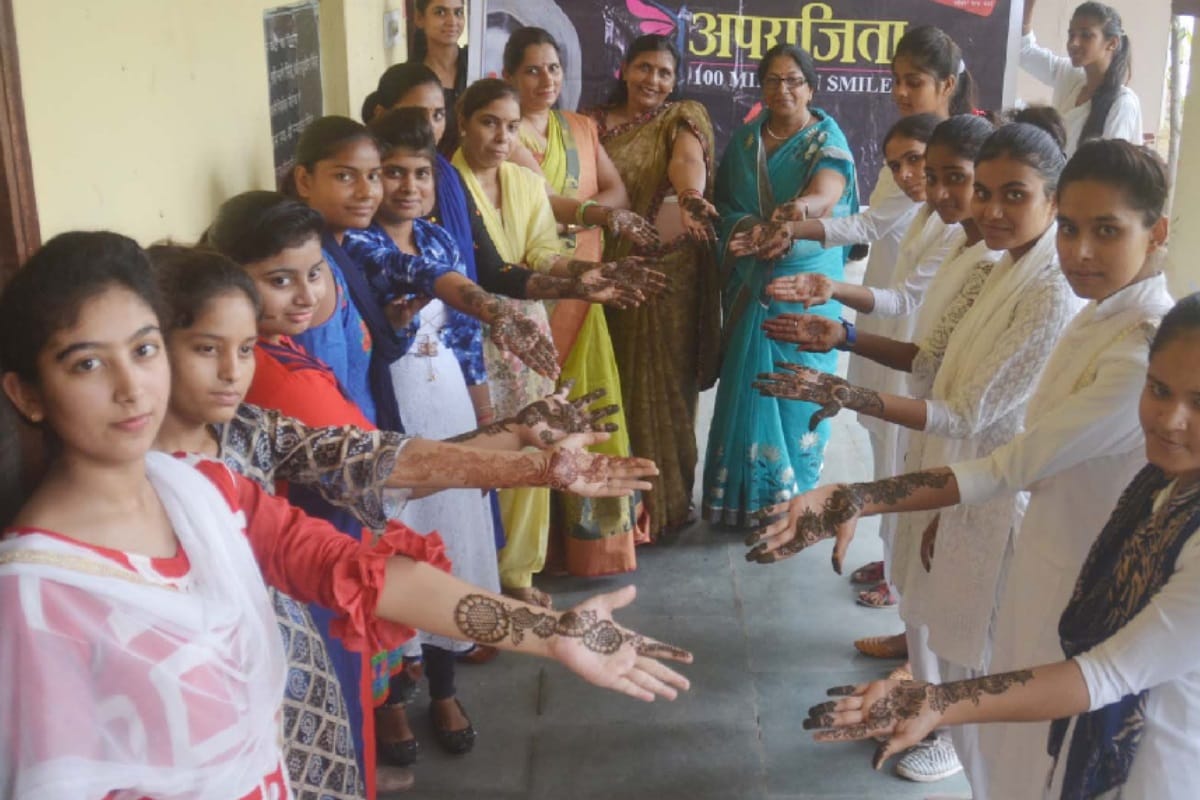 Aparajita: Mehndi art created by women on hariyali Teej in Baghpat