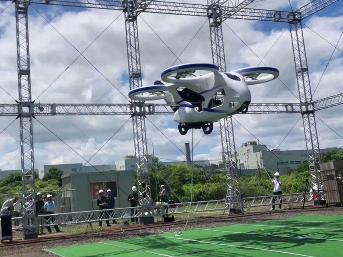 Japanese electronics maker NEC Corp on monday tested the unmanned flying car