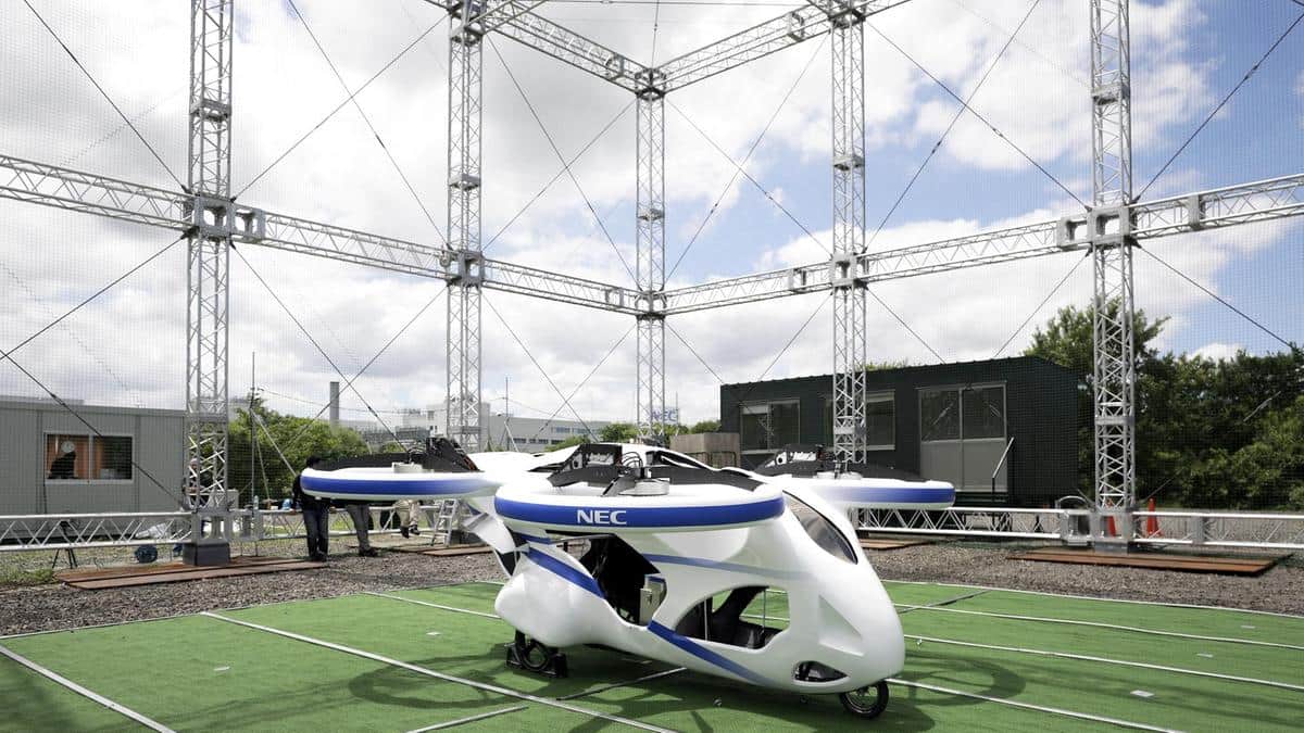 Japanese electronics maker NEC Corp on monday tested the unmanned flying car