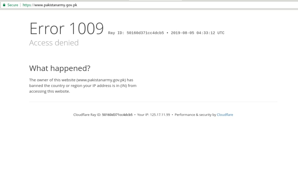 Pakistan army website has banned India so Indian can not access it