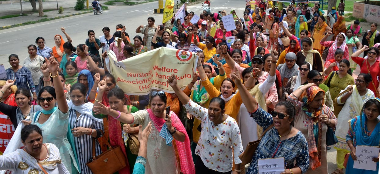 staff nurse protest in karnal