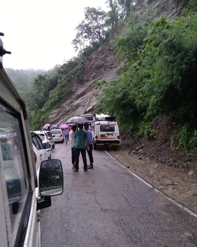 Traffic disrupted for two hours due to debris from the hill on NH, Lansdowne Road