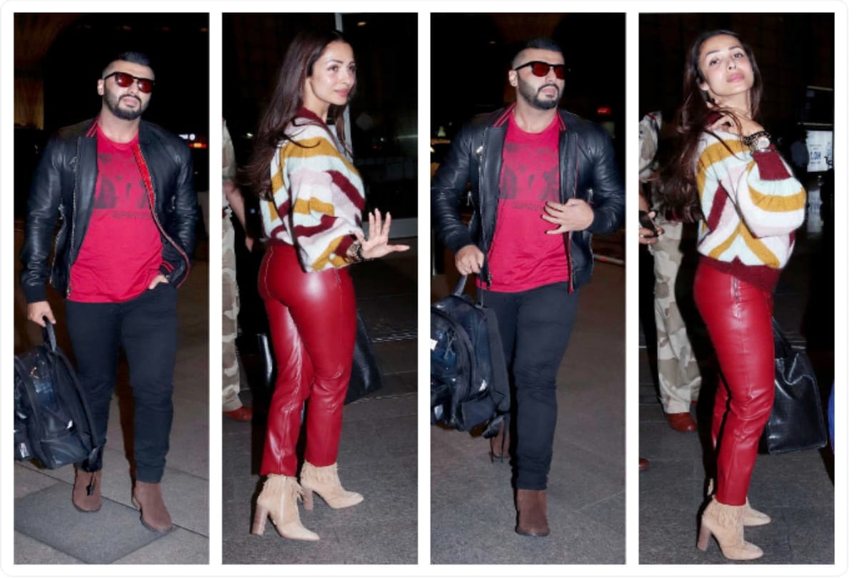 Arjun Kapoor and Malaika Arora twin in red at Airport