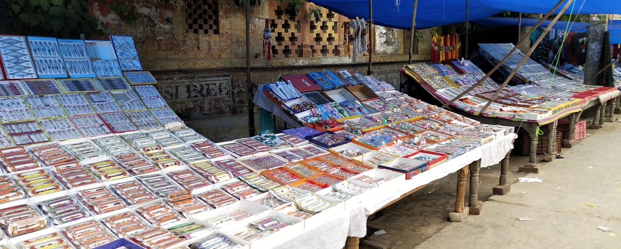 the market decorated by rakhi