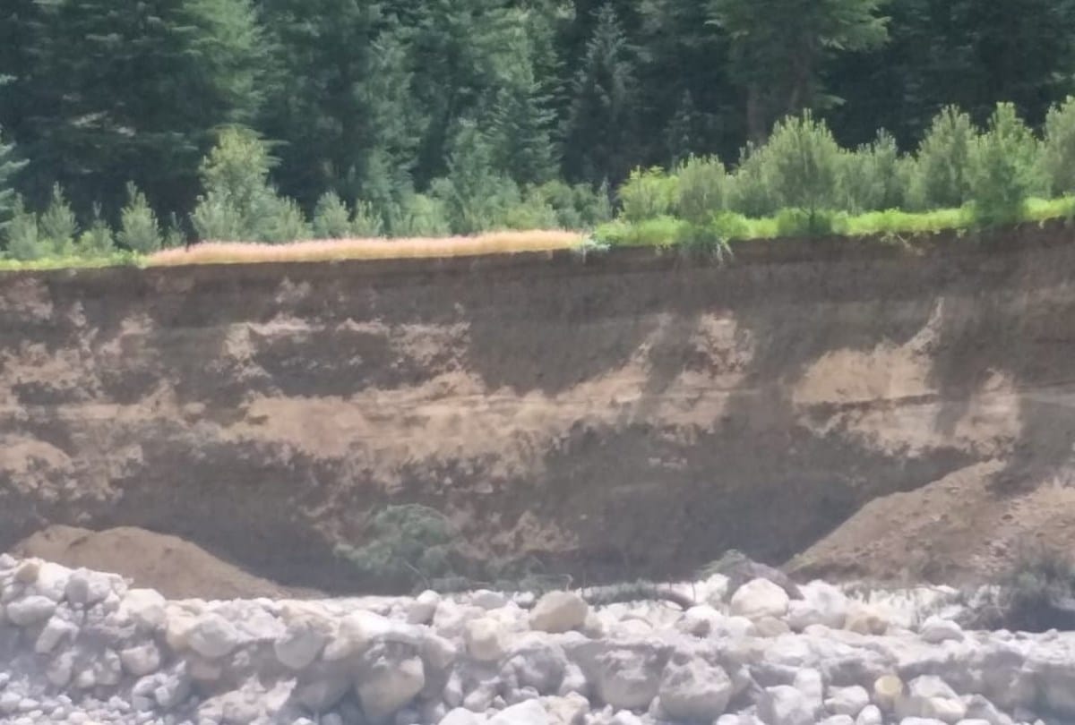 himachal weather report flood in kharogla nala apple plants uprooted  kinnaur himachal pradesh