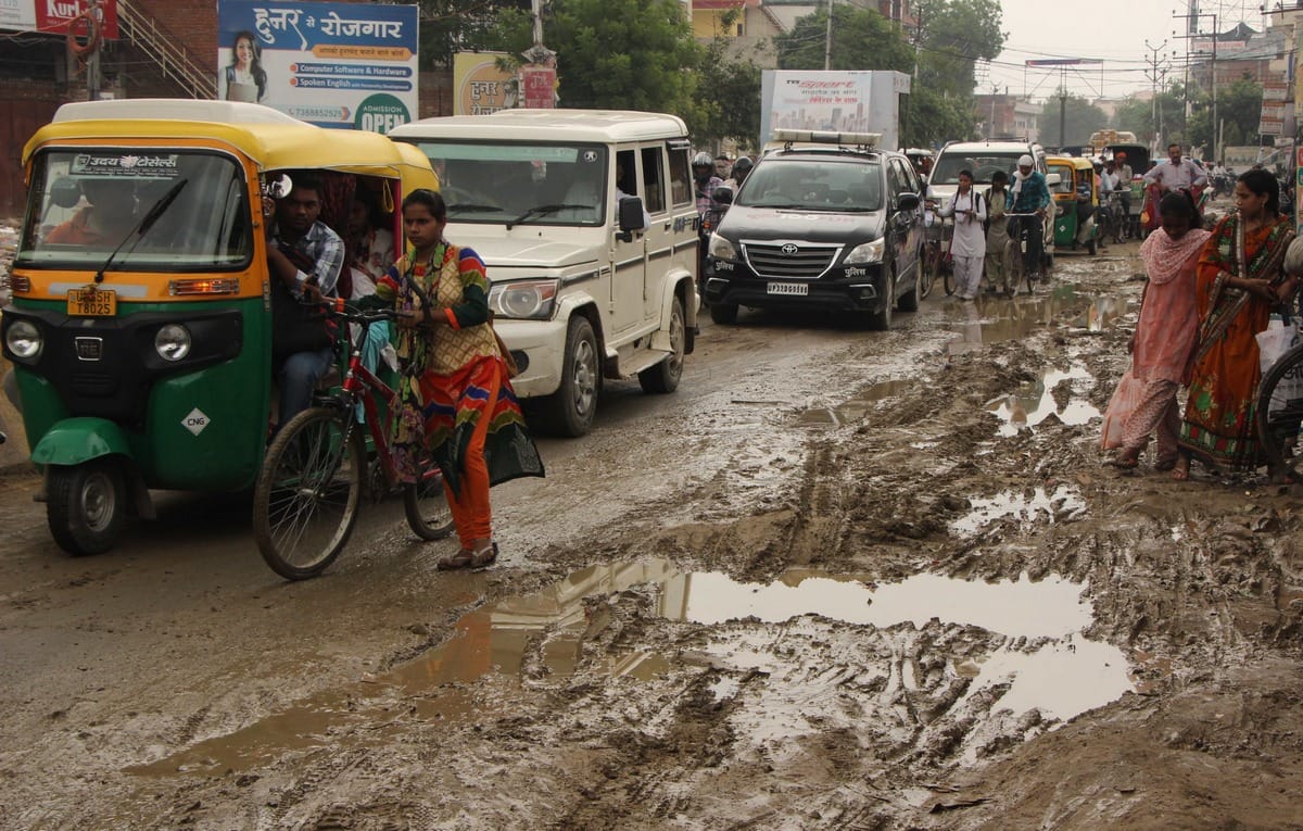 waterlogging raod narrow sever overflow after rain many areas in varanasi