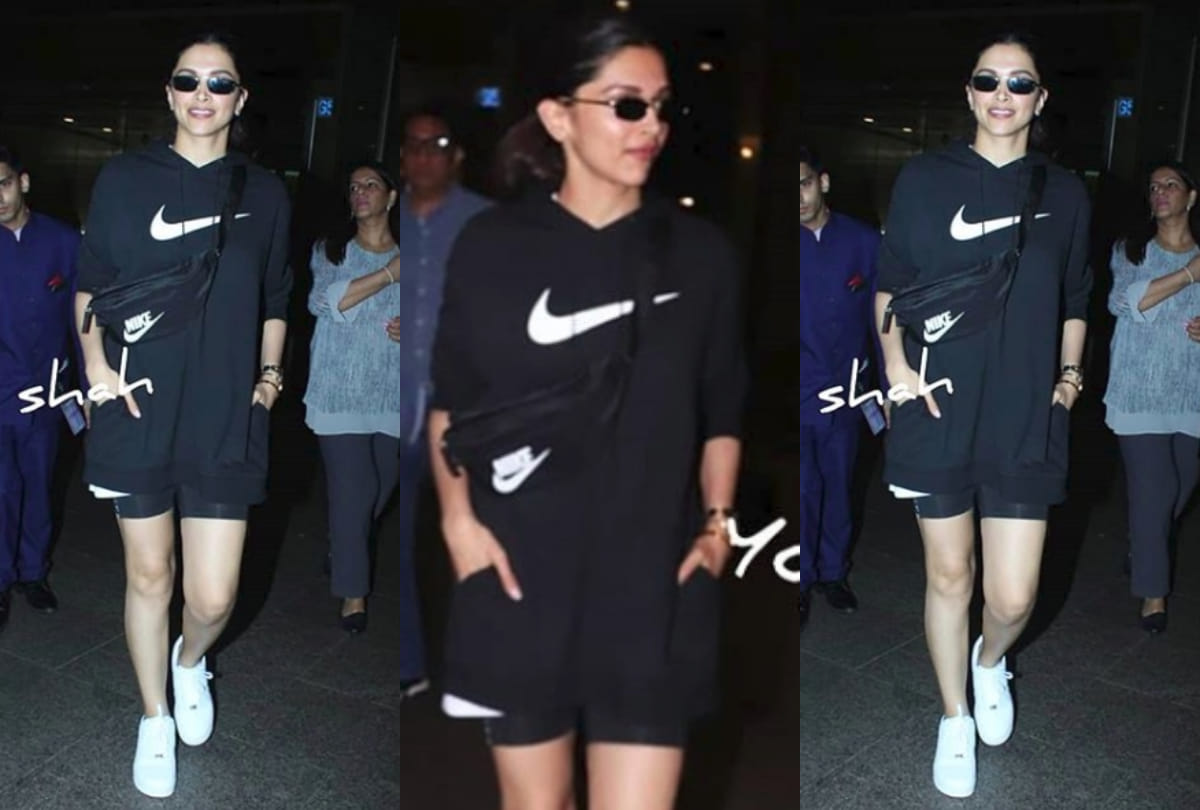 deepika padukone recent airport look in athleisure nike sweatshirt slay