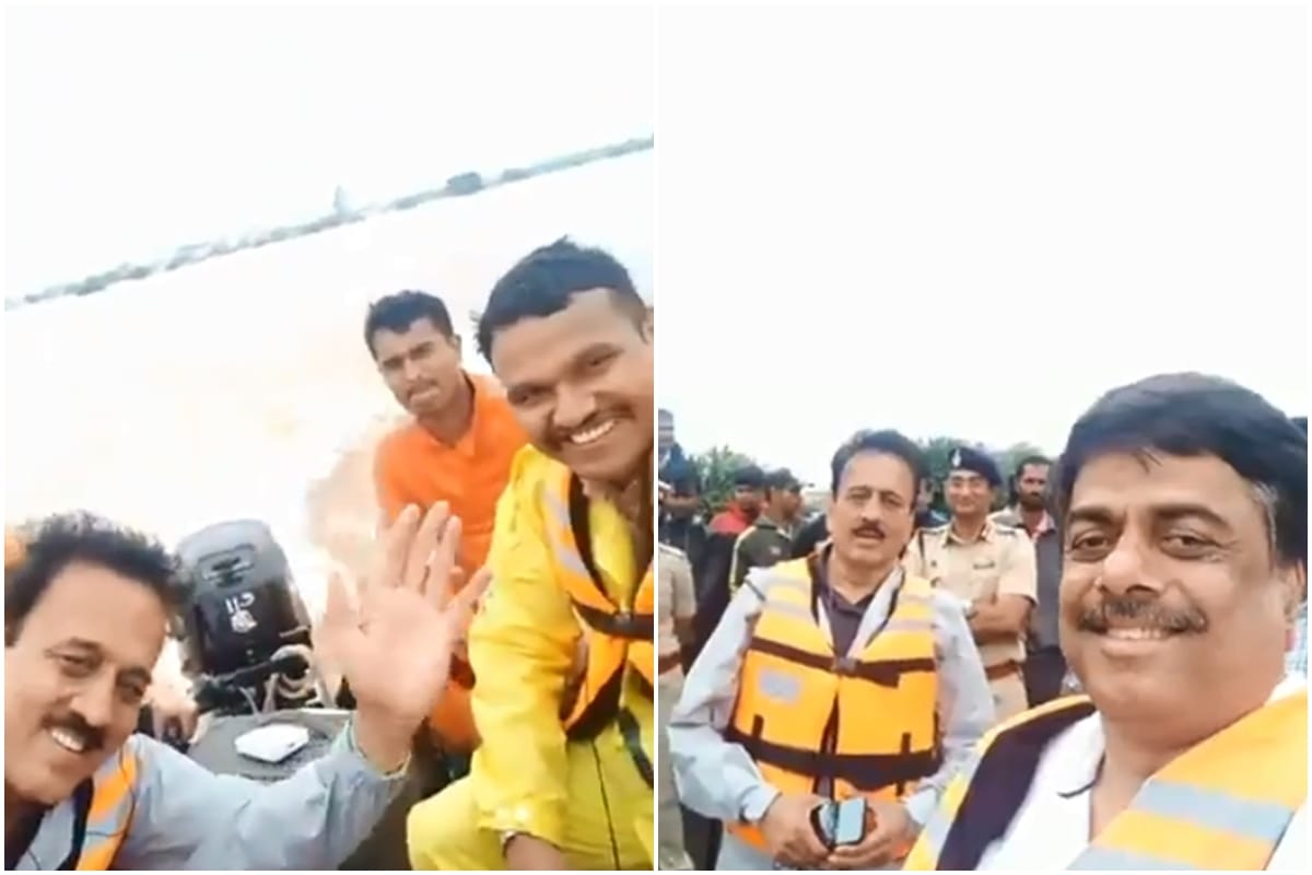 Maharashtra: Girish Mahajan seen smiling and waving hands during surveying flood hit district