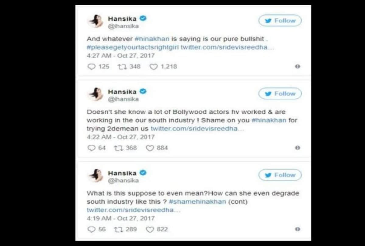 when Hina Khan Comments On South Actress Weight in bigg boss Hansika Motwani replied