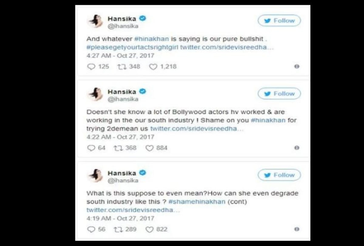 when Hina Khan Comments On South Actress Weight in bigg boss Hansika Motwani replied