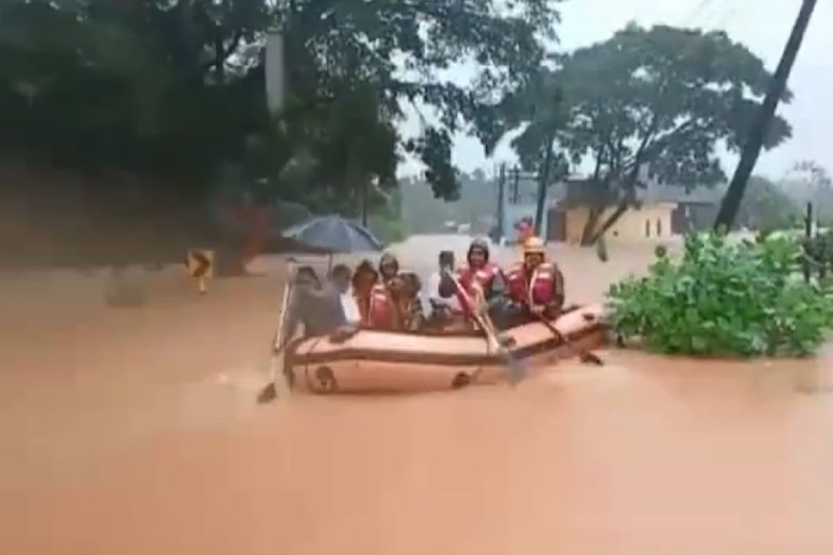 Former Union Minister B Janardhana Poojary rescued from his flood affected house in Karnataka