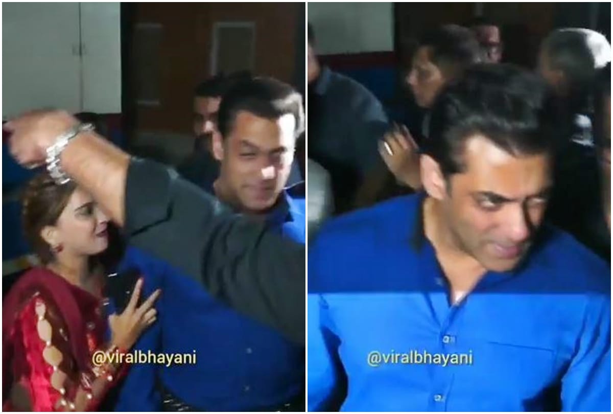viral video of salman khan getting angry as Female Fan pulled him