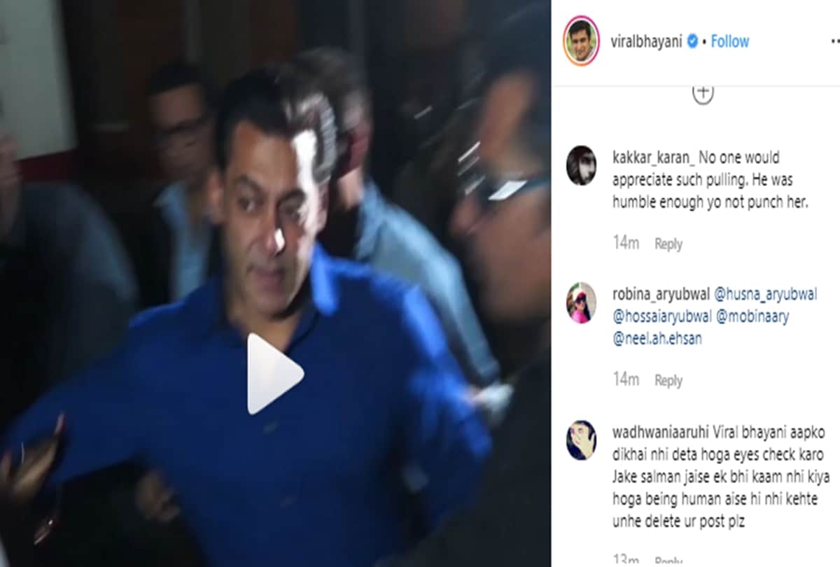 viral video of salman khan getting angry as Female Fan pulled him