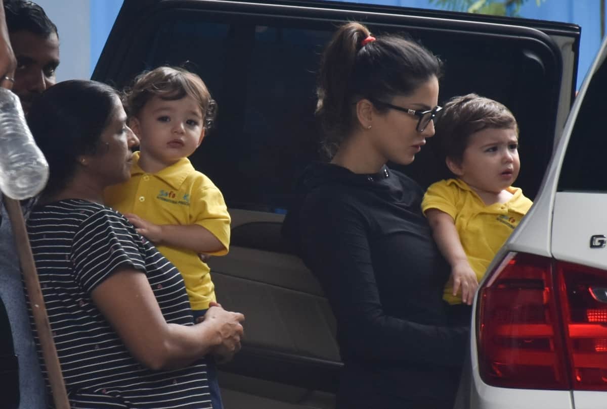 sunny leone with son when he crying see pictures