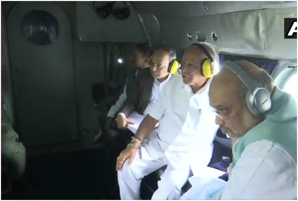 home minister amit shah on Aerial survey of karnataka and maharashtra flood