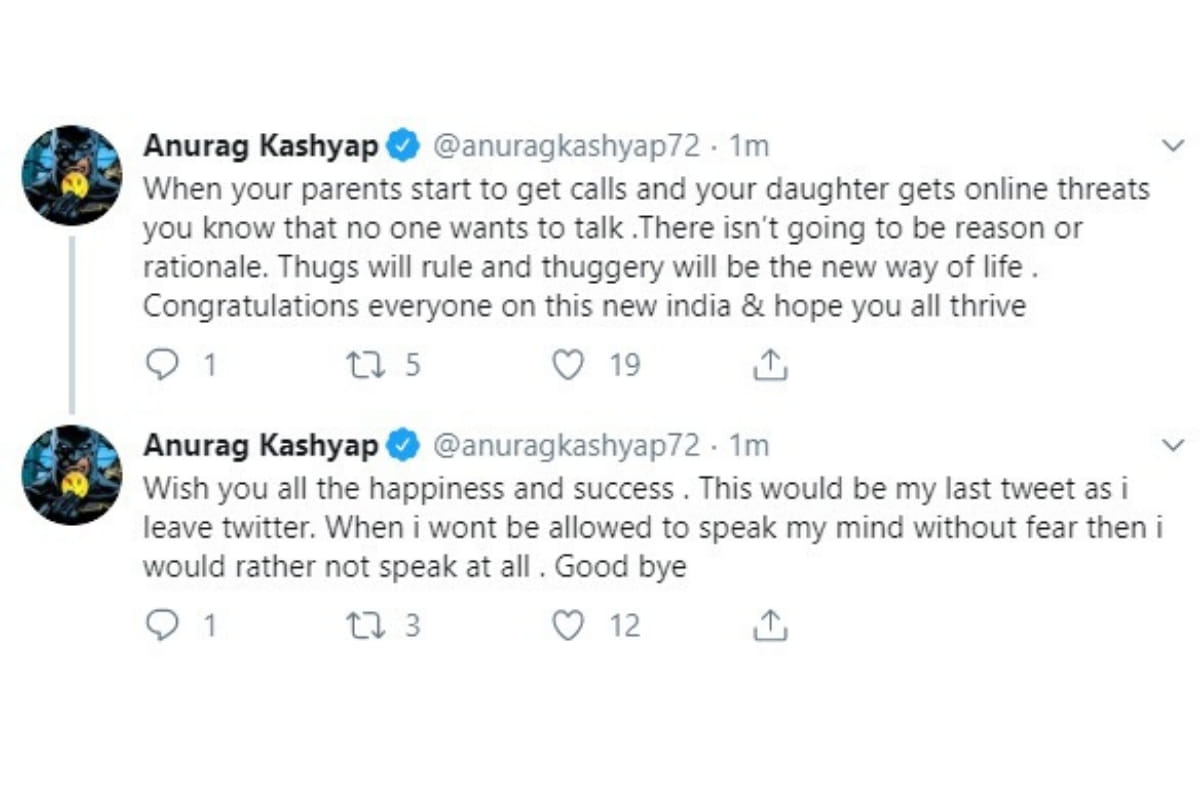 Anurag Kashyap quits Twitter citing threats to HIS parents and daughter