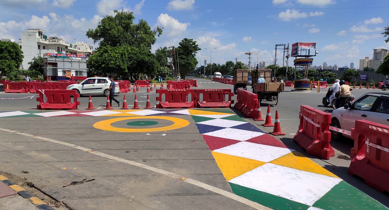 people will cross the road by colored road