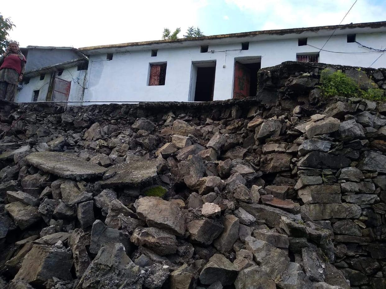Landslide collapsed house security wall