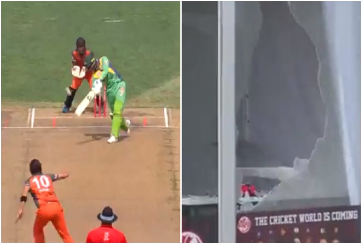 shoaib malik breaks two glasses with his two sixes in global t20 league