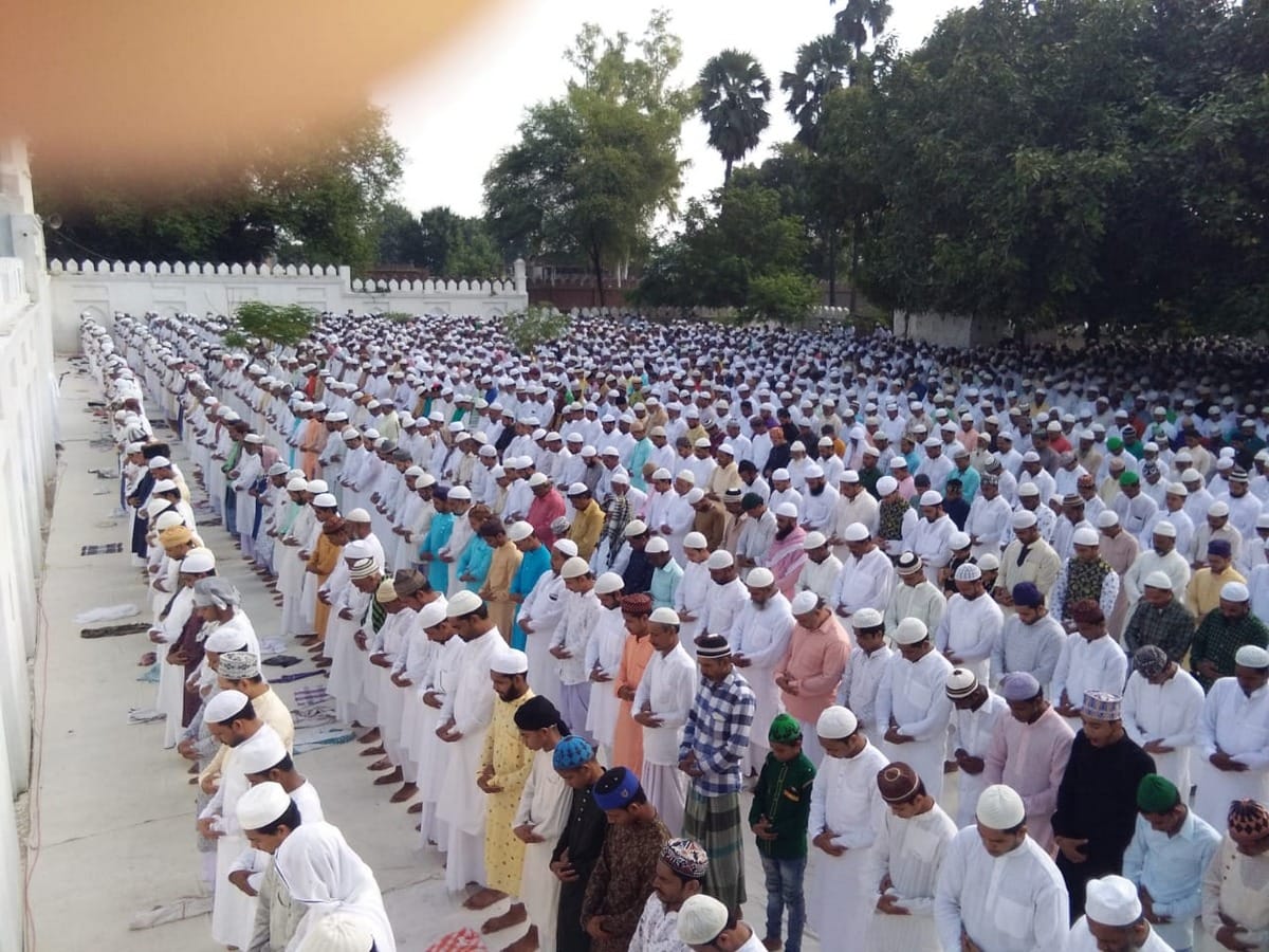 people pray in masjid eidgah on eid ul azha bakrid in varanasi