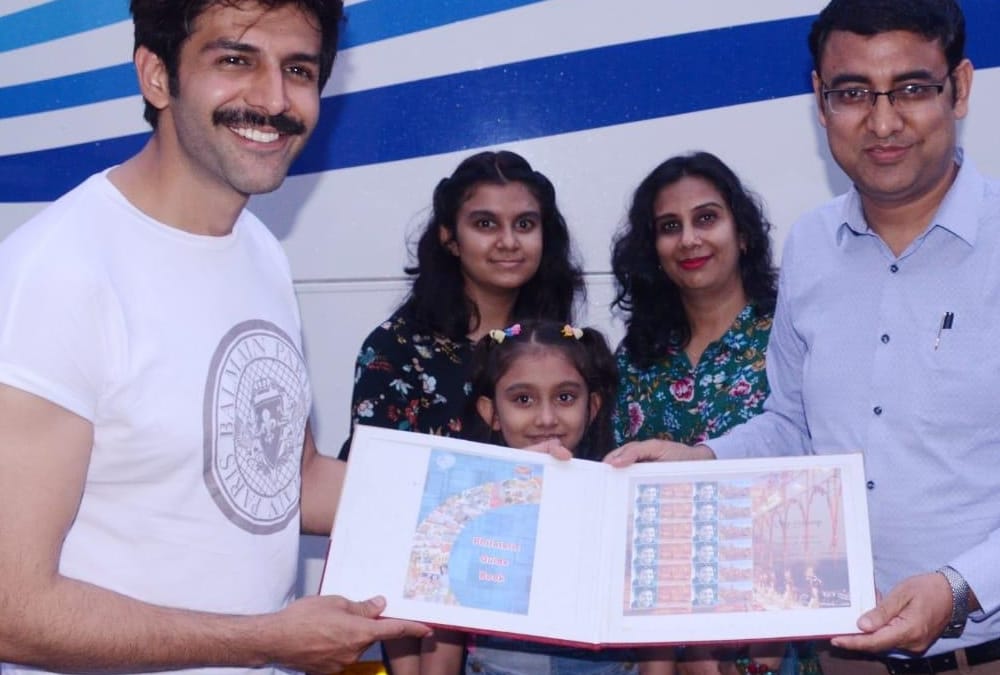 Actor Kartik Aryan's pic on postage stamps.