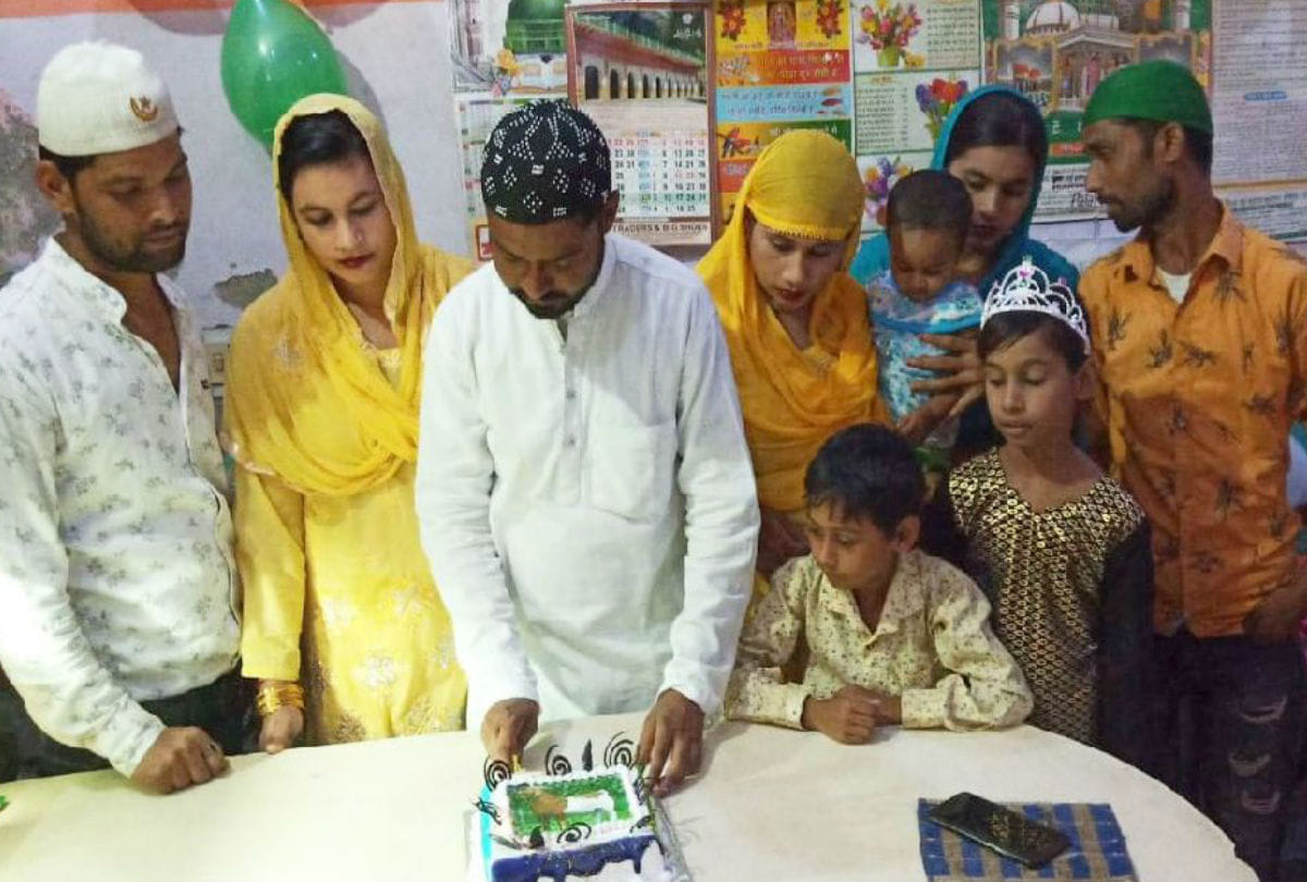 Muslim Family Celebrate Bakrid by Cutting Cake in Agra