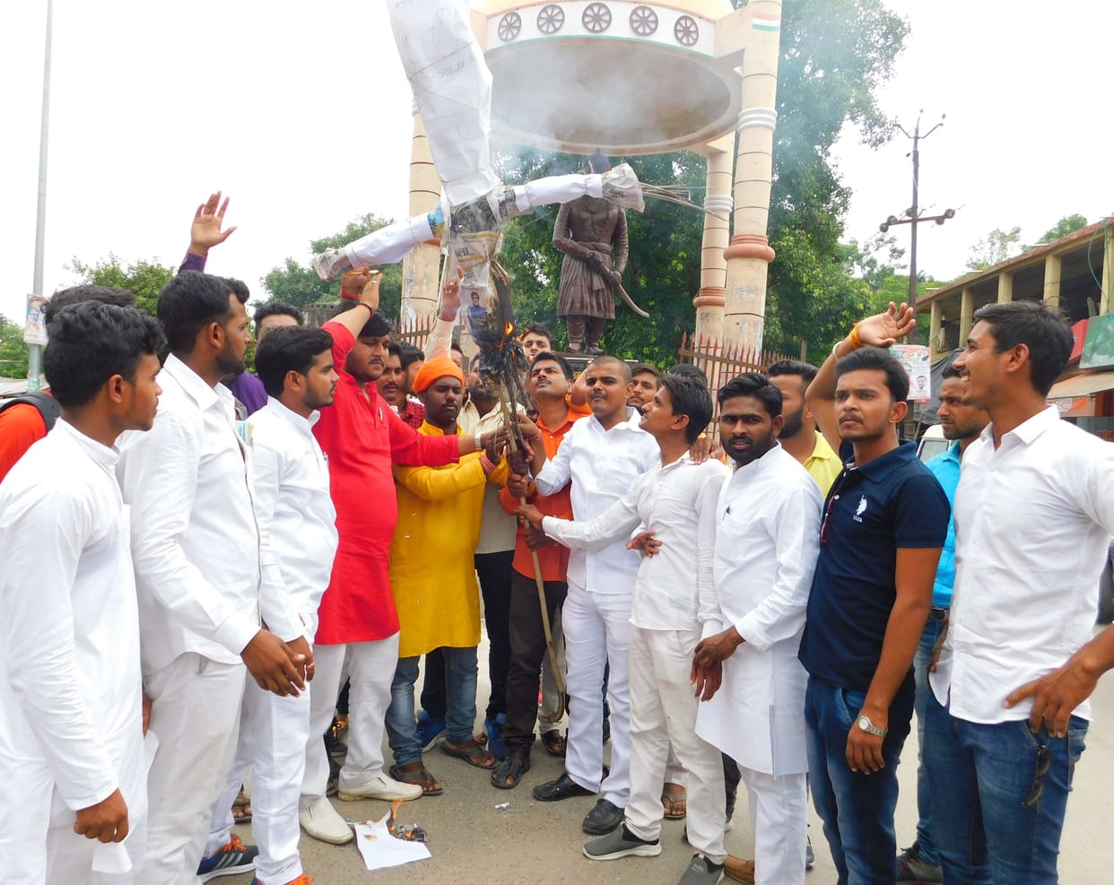 Chandra Shekhar University's Chancellor burnt effigy