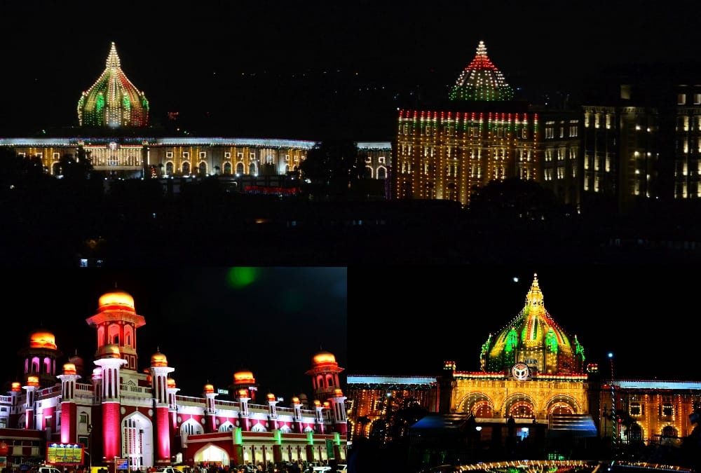 lucknow prepares for independence day celebration, buildings in tri colour lightning