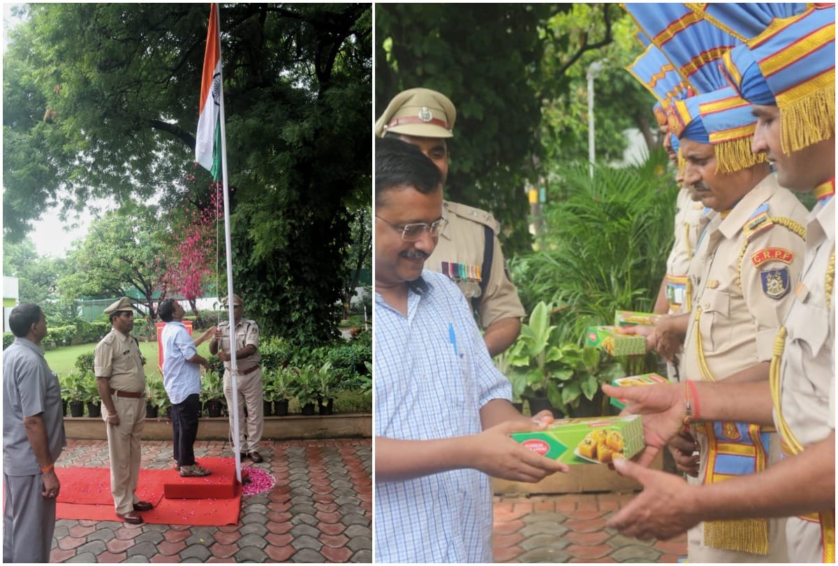 Delhi Cm Arvind Kejriwal celebrates Independence Day by unfurling flag and distributing sweets