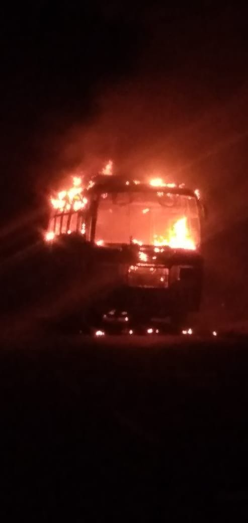 Fire in bus filled with devotees