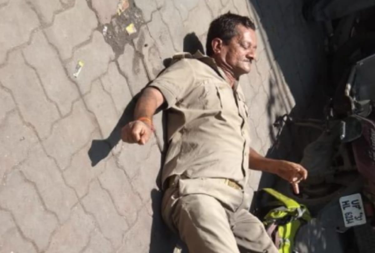 drunk policeman seen near liquor shop in lucknow