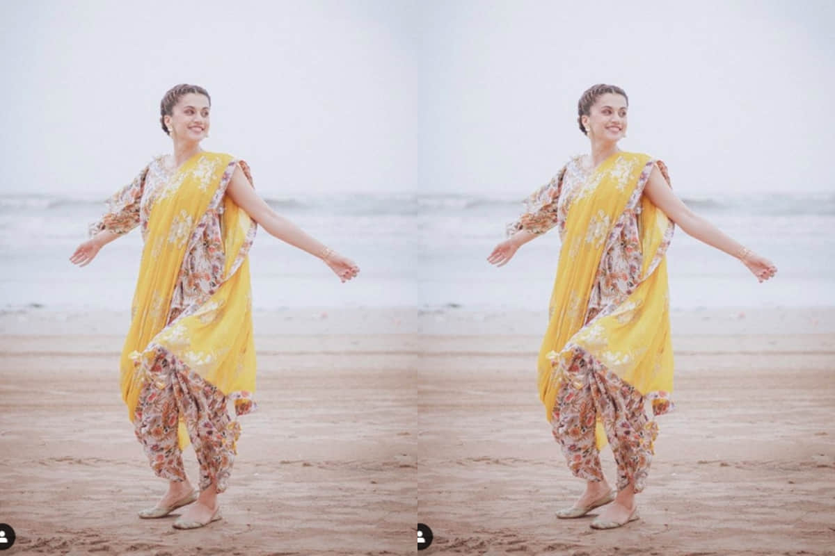 taapsee pannu stylish experiment with saree during mission mangal promotions