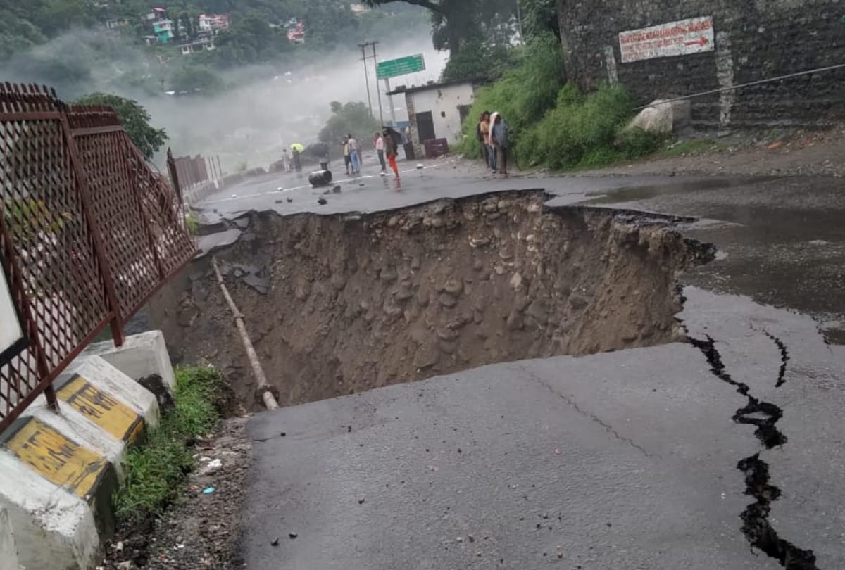 Pictures of damage to roads houses due to heavy rain in himachal